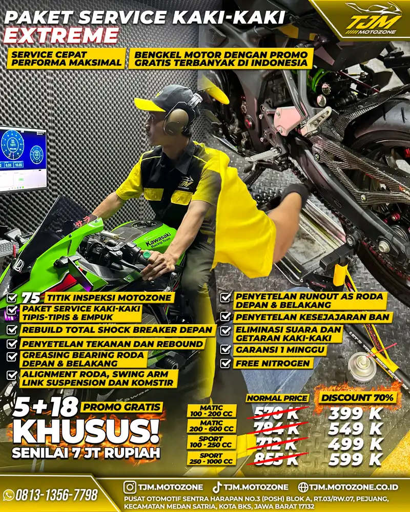 Servis shockbreaker dan kaki-kaki motor di TJM Motozone Bekasi