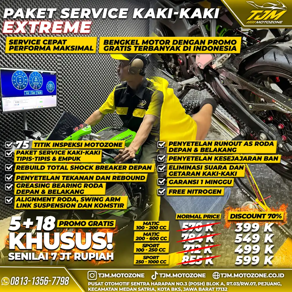 Servis shockbreaker dan kaki-kaki motor di TJM Motozone Bekasi