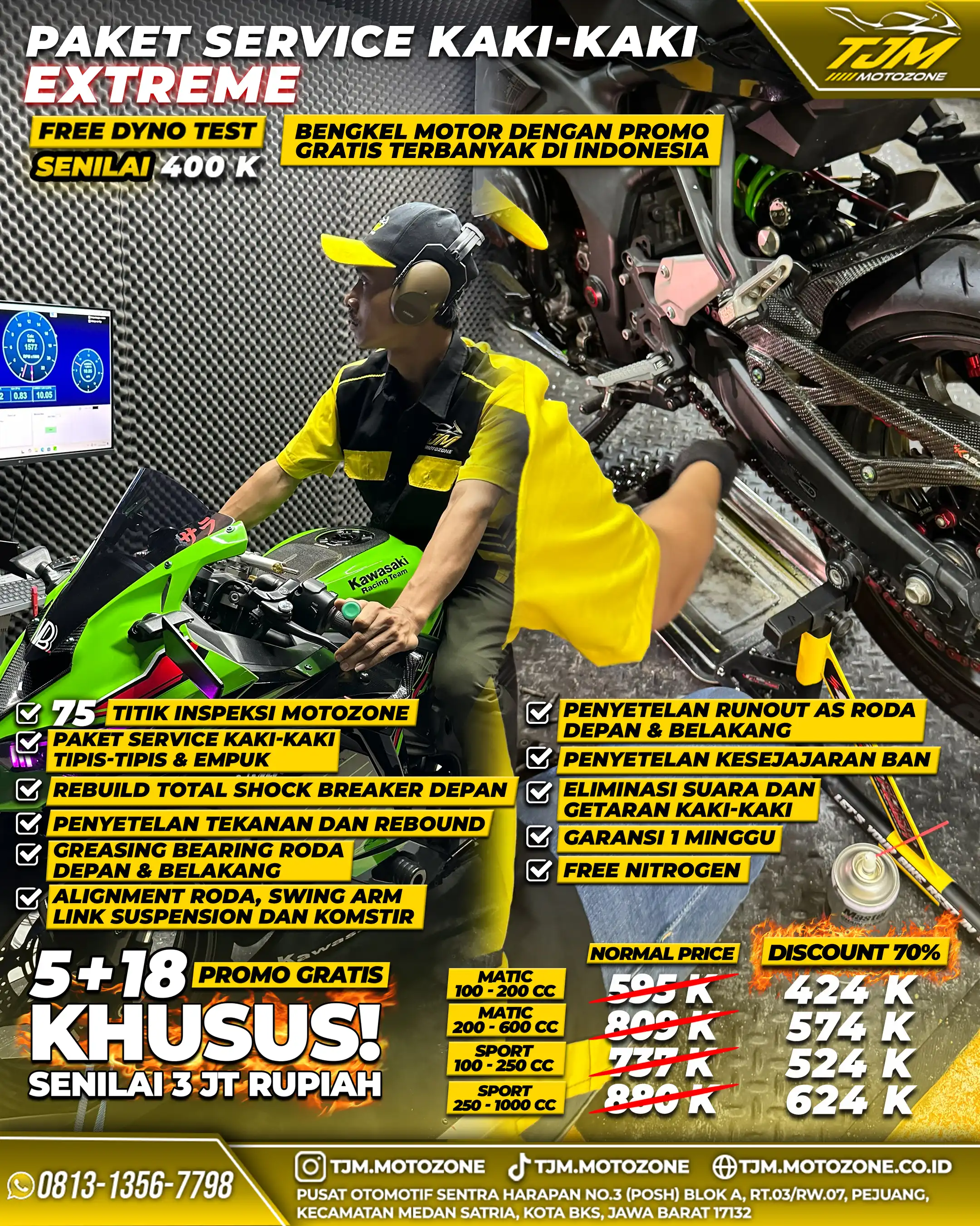 Servis shockbreaker dan kaki-kaki motor di TJM Motozone Bekasi