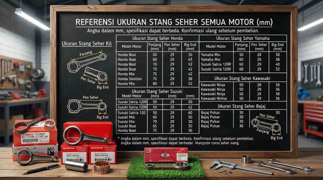 Ukuran Stang Seher Semua Motor, Lengkap dengan Panjang dan Diameternya
